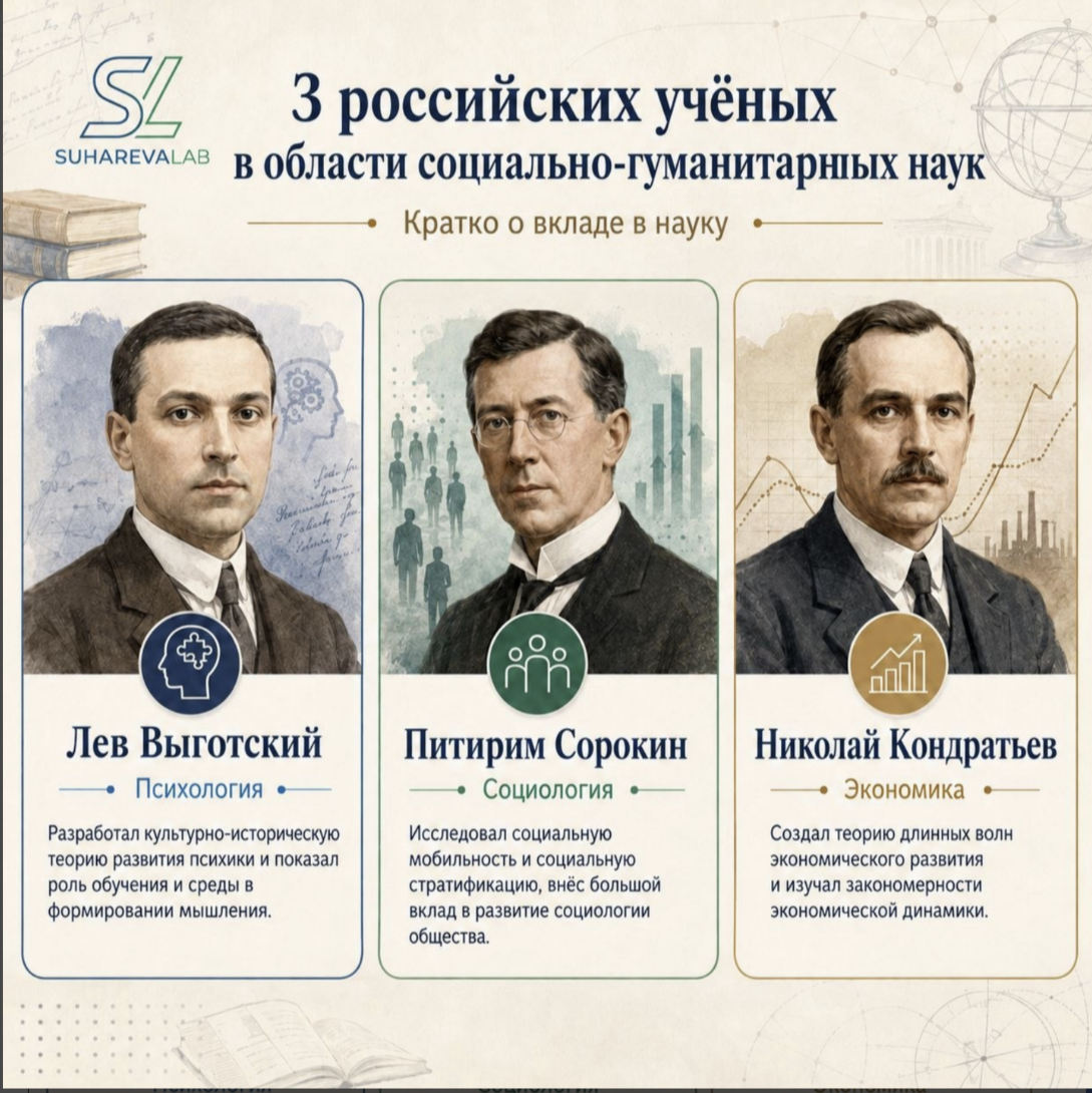 Российские учёные в области социально-гуманитарных наук: Выготский, Сорокин и Кондратьев